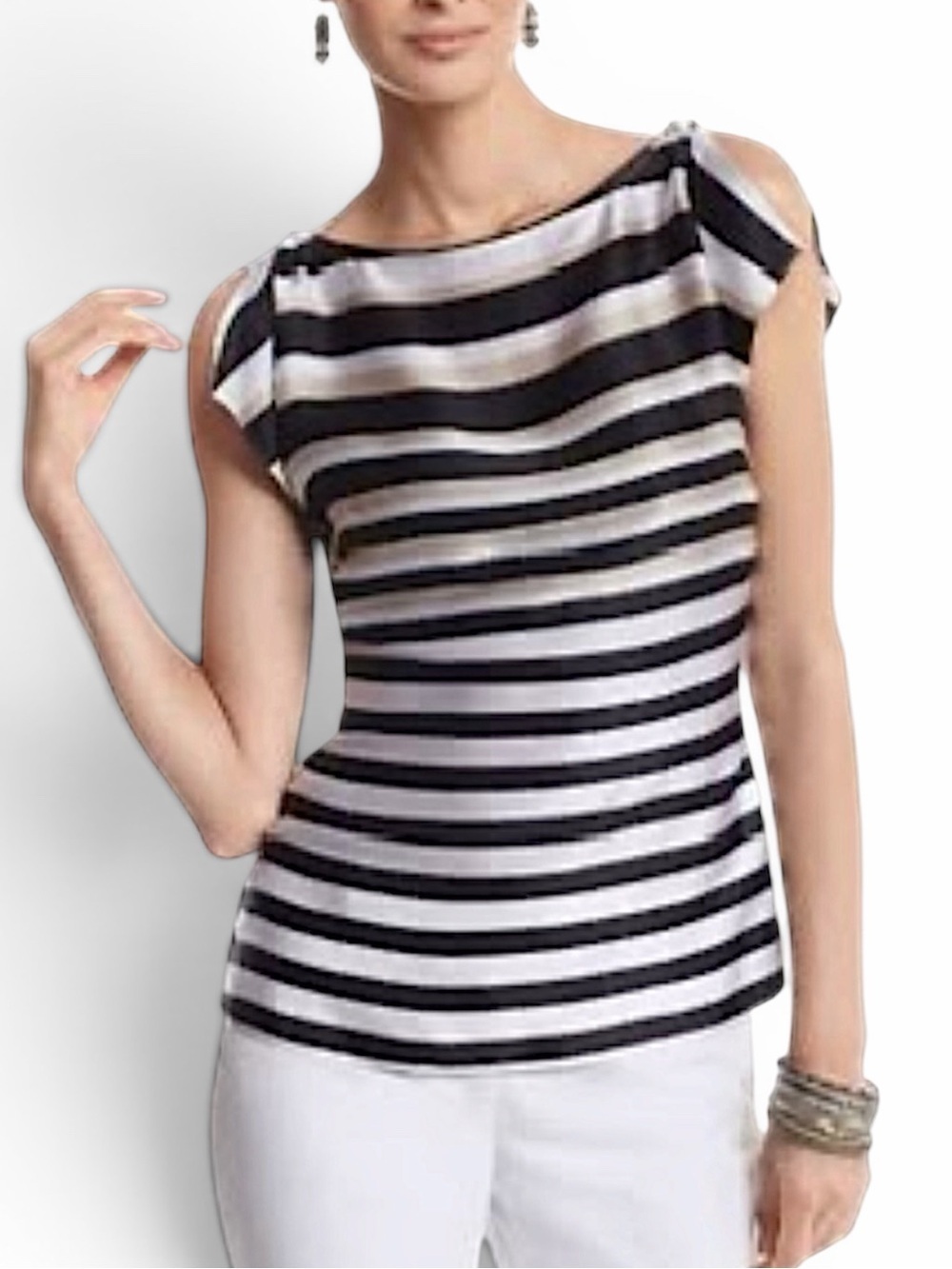 White House Black Market 100% Silk Cold-Shoulder Button Detail Blouse Size S